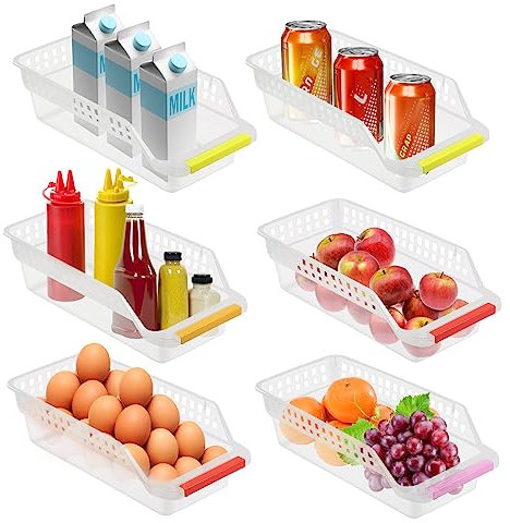 SUNYOK Set of 6 Stackable Fridge Organisers, Fridge Storage Containers with Handles, Multipurpose Fridge Drawers for Refrigerator Cupboard Cabinet Pantry Kitchen Storage & Organisation