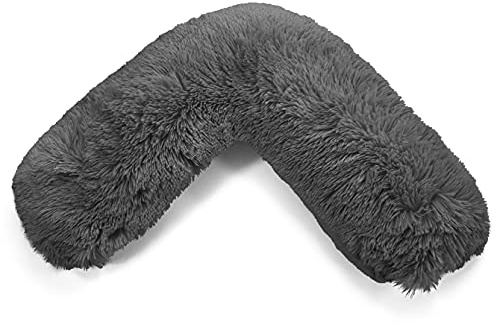 NIGHTZONE Teddy Bear V Shaped complete pillow or Case for support Maternity, Neck, Back, Soft Warm Plush Cosy Fleece Cover (Teddy Cuddles Charcoal, Complete Pillow)