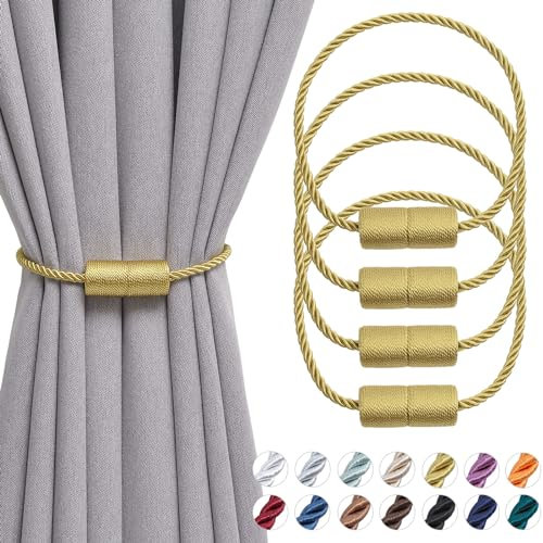 Pretty Jolly magnetische Vorhang Raffhalter handgefertigtes Gewebe Seil Vorhang-Raffhalter Einfachheit dekorative Vorhang drapieren Krawatte zurück für Haus & Büro Fenster Drapery, Gold, 4 Stück