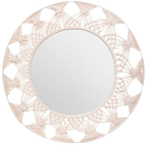 ATMOSPHERA CREATEUR D'INTERIEUR Espejo de Palma de Algodon, Color Beige/Blanco - 56 x 1,5 cm