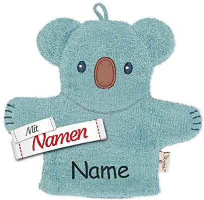 Sterntaler Kinder Waschhandschuh mit Namen bestickt, GOTS zertifiziert Baby Kleinkind Waschlappen personalisiert/Waschtuch zum baden, Geschenk zur Geburt Taufe Ostern Nikolaus (Motiv Koala Kalla)