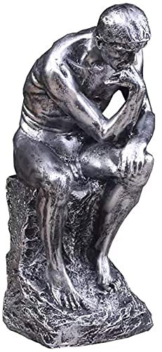 Harz Der Denker Statue Sammlerstück,Berühmten Thinking Man Skulpturen,Kunst Männlich Skulptur Inspirierende Figur Handwerk Für Wohnzimmer Startseite Büro Dekor Geschenk-Silber 14x10x25cm
