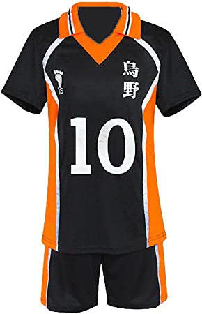 LFV Haikyuu Karasuno Uniform Shouyou Hinata Halloween Cosplay Kostüm Shirt Shorts Volleyball Trikot (XX-Large, No.10)
