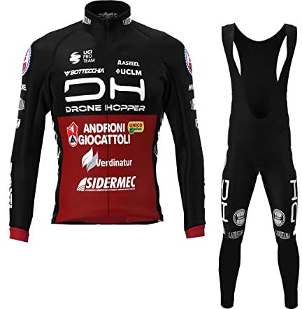 SGCIKER 2022 Team ANDRONI Winter-Thermo-Fleece-Radtrikot-Set, Langarm-Wärmer für Herren, Fahrradhemd, MTB-Fahrradbekleidung, Trägerhose, 9D-Gelpolster (L)