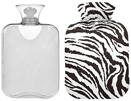 Tiger Zebra Tierdruck Wärmflasche mit Bezug, 1 Liter Wärmbeutel zur Schmerzlinderung, PVC Handfüße Wärmetherapie