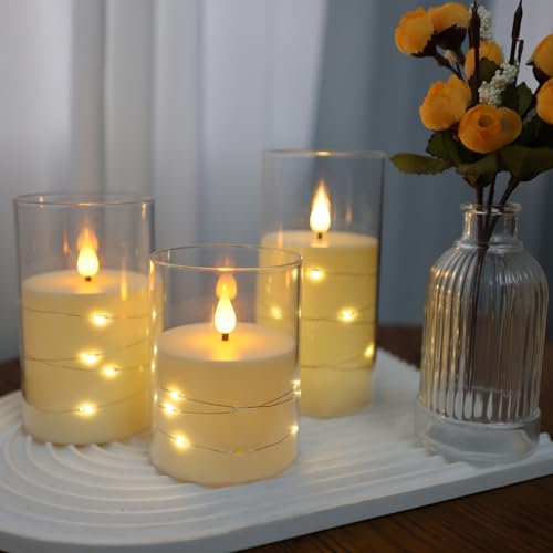 Da by LED-Kerzen, weiß-Lichterkettenkerzen, Batteriekerzen, mit eingebetteten Lichterketten 3-teilige flammenlose Kerzen(Batterie nicht im Lieferumfang enthalten)