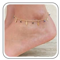 TseenYi Bracelet Cheville Boho En Cristal À Feuilles D'or Chaîne Cheville À Pompon Chaîne Pied En Cristal Bleu Chaîne Pied À Feuilles D'été Bijoux Pied Plage Pour Les Femmes Et Les Filles Cadeaux