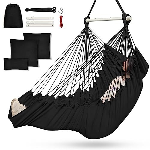 Silla Colgante para Exterior & Interior, Silla Hamaca Colgante con 3 Cojines y Soporte para Reposapiés para Jardin, Terraza, Balcón, Dormitorio, Ofi, Capacidad de Carga de 200kg