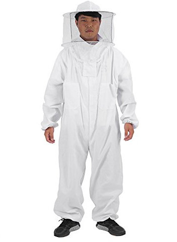 Professioneller Imkerschutz, 65% Baumwolle und 35% Polyester, Weiße Ausrüstung, Ganzkörper-Imkeranzug, Hut für die Imkerei (XL)