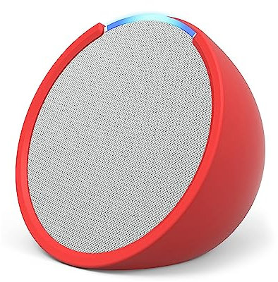 Echo Pop | Altavoz inteligente Bluetooth con Alexa de sonido potente y compacto | Blanco + funda blanda, Made for Amazon, para Echo Pop (modelo del 2023), Roja