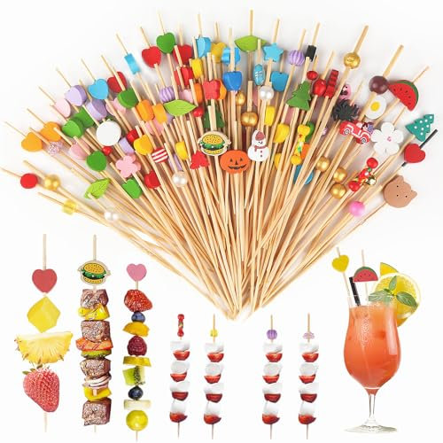Lot de 200 brochettes en bois de 12 cm avec cœurs colorés, différentes brochettes pour collations, décoration de gâteau, fête, mariage, cocktail