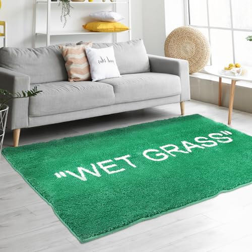 Alivora Nassrasenteppich für Schlafzimmer, rutschfester Nassrasenteppich für Wohnzimmer, grüner Rasenteppich ist maschinenwaschbar, Bodenmatte, Premium-Teppich für Heimdekoration [47,2 x 31,5]