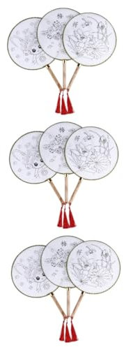 DECHOUS 9 Sätze Farbfächer Seidenfächer Selber Malen Kinder Malen Handfächer Seidenstickerei-Fan Weißer Runder Handfächer DIY Art Handfächer Seidentuch Malerei-Fan Eltern-Kind Graffiti
