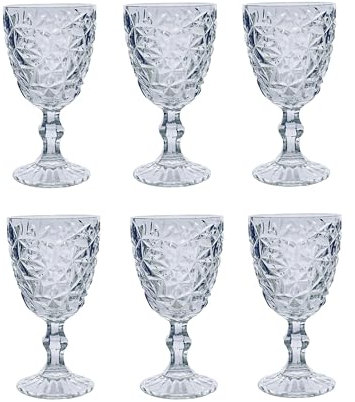 Juego de 6 vasos de vino vintage con diseño acanalado (cristal, azul y brillante)
