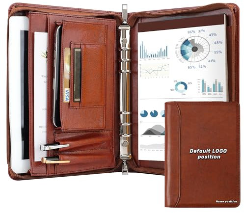 KISSKI Porte-documents personnalisé en cuir à 6 anneaux pour homme/femme, monogrammé A5 pour bloc-notes légal de 12,7 x 20,3 cm, cadeaux gravés pour affaires/voyages, personnalisé, marron