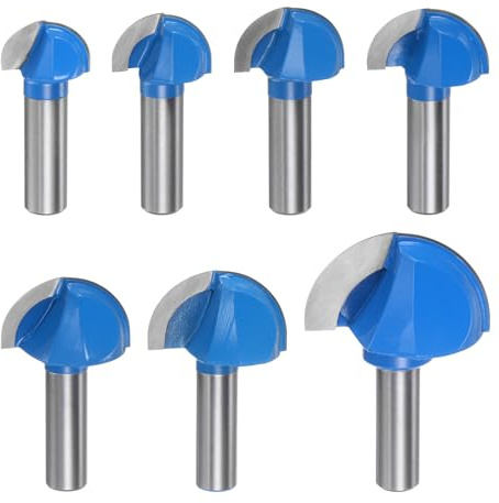 HARFINGTON Router Bit Core Box Set 1/2 Shank 2.5 cm 1-1/20.3 cm 1-1/10.2 cm 1-3/20.3 cm 1-1/5.1 cm 1-5/20.3 cm 5.1 cm Cutting Dia.Round Nose Router Bit 2 Flutes Carbide Cove Box Cutter for Woodworking