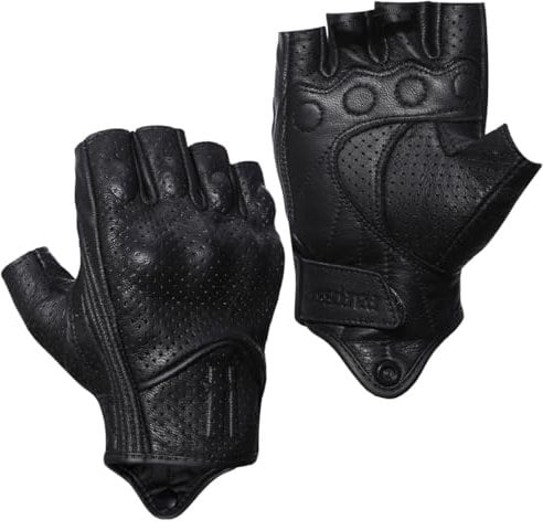 Harssidanzar Guantes de Hombres de la Motocicleta de Cuero Perforado Moto de conducción Guantes CM044EU, Negro, Talla XL