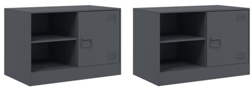 vidaXL TV Schrank 2 STK., Lowboard für Fernseher, Fernsehtisch mit Stauraum, Fernsehschrank für Wohnzimmer, TV Möbel HiFi-Schrank, Anthrazit Stahl