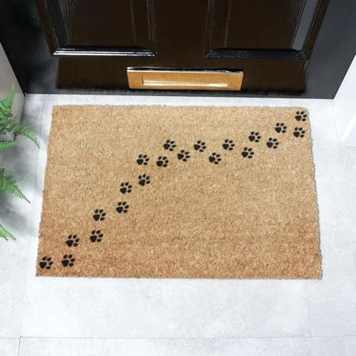 Artsy Mats - Paw Print Coir Doormat - Made from Tufted Coconut Fibre - Non-Slip Natural Rubber Backed Doormats Indoor - Heavy Duty, Decorative OutDoormats, (60x40cm)