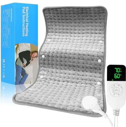 Heat Pads for Back Pain Relief - Electric Heat Pad with Buckle, Stepless Heating Levels & Auto-Off Timer, Machine Washable, LED Controller, 60x30cm Heating Pad for Period Cramps, Muscle Relaxation