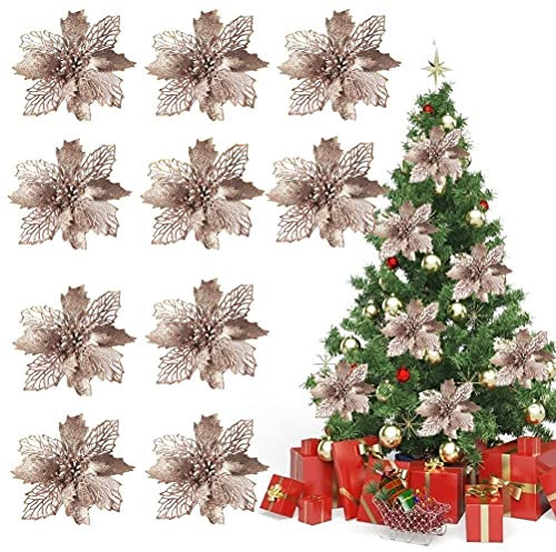 Masyrt Wiederverwendbare Künstliche Blumen, 10 Stück, Glitzernde Weihnachtssterne, Weihnachtsdekoration für Selbstgemachte Tafelaufsätze, Arrangements, Partys, Tischdekorationen