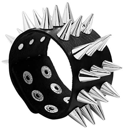 Bracciale rigido in pelle punk, con borchie a punta, per uomo e donna, stile alla moda