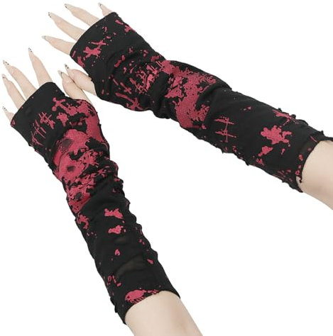 YAMEIZE Y2K Fingerloser Handschuh Ripped Gothic - für Damen Herren Strickmütze Gothic Strickhandschuhe für Halloween Kostümparty