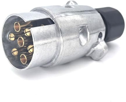 AOJO Prise Remorque 7 Broches Métal Male, Connecteur Remorque 7Pin 12V Étanche, Fiche d'attache en métal 7 Pole - Fonte d'aluminium avec gabarit de câblage