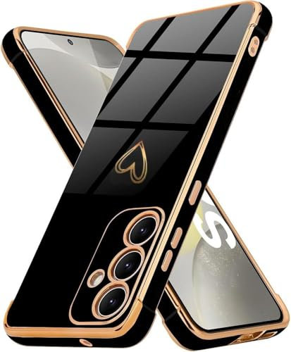 CaseLover Coque pour Samsung Galaxy A55 5G avec Motif Coeur d'amour en Or Mignon Silicone Étui pour Samsung Galaxy A55 Ultra Fine Galvanisé Antichoc Anti-Rayures TPU Housse pour Samsung A55 5G, Noir