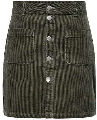 JDY Damen Cord Mini-Rock JDYShiraz Cordrock mit sichtbarer Knopfleiste 15220695 Forest Night M