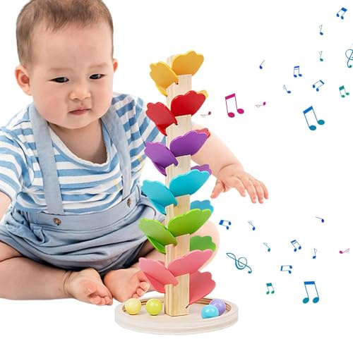 Baum aus Holz mit Musik – Musikspielzeug, bunter Klangbaum für Kinder | Pädagogisches Musikspiel, Klang aus Holz mit Bällen, regenbogenfarbenes Musikspiel für Kindergarten, Kleinkind