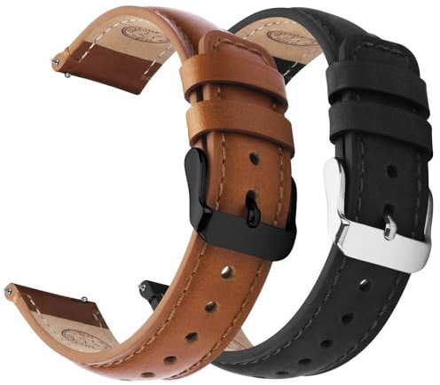 Fullmosa Lot de 2 bracelets de montre en cuir véritable 22mm, Changement rapide pour homme et femme avec fermoir en acier inoxydable compatible avec Samsung Gear S3 Classic/Frontier Garmin Venu 3/2