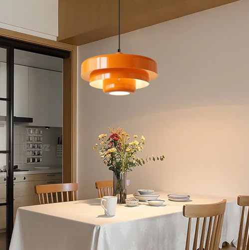 Pendelleuchte Dimmbare Esstisch Hängend Lampe Wohnzimmer Hängeleuchte Esstischlampe Höhenverstellbar Küchen decke Pendellampe,E27 Fassung für max. 40W,Kronleuchter für Küche Bar Esszimmer (orange)