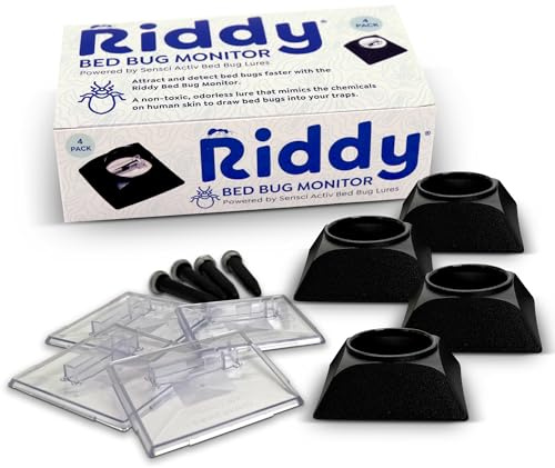 Riddy Bed Bug Detection Kit, Bed Bug Trap and Lure for Early Detection and Monitoring, Safe for Mattress, for Home or Travel, 4 Pack (Includes 4 Traps and 4 Lures)