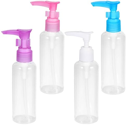 Mikikit Lot De 4 Bouteilles Rechargeables en Pet Bouteille De Lotion À Presser Flacon Pompe Voyage Distributeur D'Émulsion pour Maquillage pour Salle De Bain Et Déplacements
