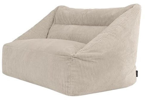icon Cecilia Cord Bean Bag Sofa with Filling Included, 2 Seater, Beige | Made in the UK, Adult Beanbag, Sofa Set, Soft Corduroy Fabric, Boneless Sofa for Living Room or Bedroom