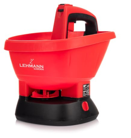 LEHMANN Terra Universalstreuer, Universal Streuer 2,7 L – Batteriebetriebener Handstreuer für Saatgut, Dünger & Salz, Rotationsstreuer 0,2–2,7 m, 5 Dosierstufen, leicht & ergonomisch