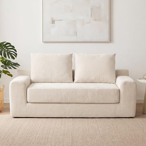 Jpiziso Schlafsofa 2-Sitzer Bodensofa, Kleine Couch, Moderne Boneless Couch, Klappbar Cord Sofa mit Schlaffunktion, Umwandelbare Couch zu Bett für Wohnungen, Arbeitszimmer, Wohnzimmer, Büro, Beige
