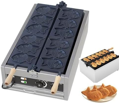 coyrugky Taiyaki Waffeleisen, 6 Fische Form, 3000W, Antihaftbeschichtet, Waffelmaschine, Kommerzielle Snacks Maker Antihaft Waffel Bäcker