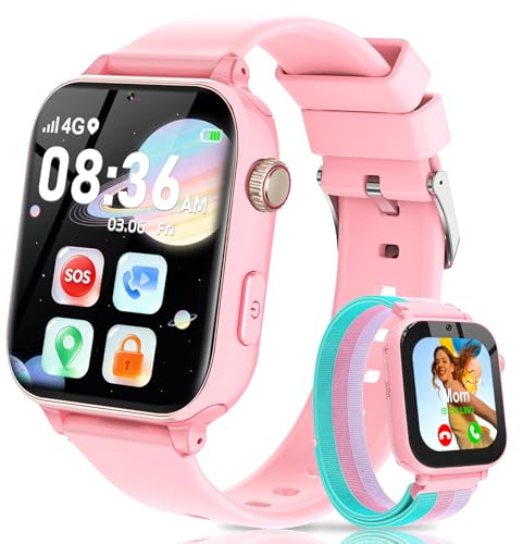 Ucani 4G Smartwatch für Kinder mit GPS Tracker, 4G Telefon, SOS Notruf, Wecker, Schulmodus, Schrittzähler, Puzzle-Spiele, Kinderuhr Geschenk für Jungen Mädchen 4-12 Jahre (Rosa)
