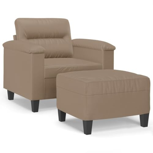 QJBSAVVA Poltrona con sgabello, in similpelle marrone cappuccino, moderna poltrona imbottita con poggiapiedi, per soggiorno e camera da letto, comoda poltrona relax, poltrona da lettura per TV