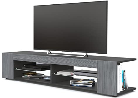 Vladon Lowboard Movie, TV-Kommode mit 4 offenen Fächern und Zierleisten, Schwarz matt/Avola-Anthrazit (134 x 29 x 39 cm)