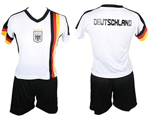 Dynamic Outwear Germany Fussball Kinder Trikot Shirt+ Hose Set, 98-104 weiß