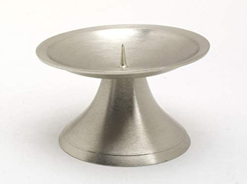 Kerzenleuchter Scheibenleuchter Messing vernickelt Silber matt satiniert mit dünnen Dorn Ø 9 cm ideal für Kerzen, Taufkerzen, Kommunionkerzen