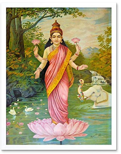 Wee Blue Coo Painting Varma Goddess Lakshmi Art Print Framed Poster Wall Decor Kunstdruck Poster Wand-Dekor-12X16 Zoll