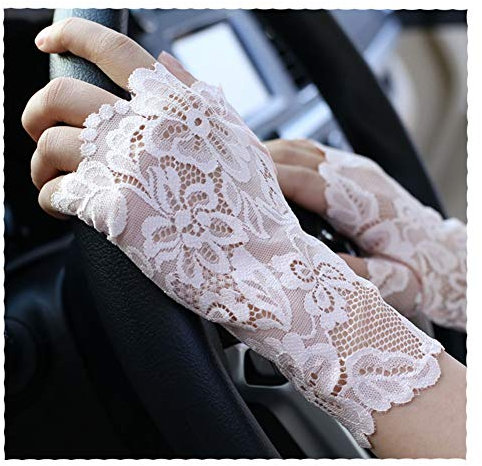 SHOUtao Gloves Summer Ladies Cute Short Half Finger Concealer Scar Tattoo Gloves Thin Half Half Gloves, Powder Jasmine - 16Cm