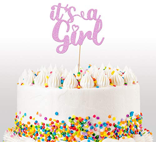 Cakeshop It's a Girl Glitter Cake Topper, Baby Cake Topper Decoration Baby Girl - Double Sided 400gsm Glitter Card, Choice 14 of Colours and Loads of Styles (Baby Pink)