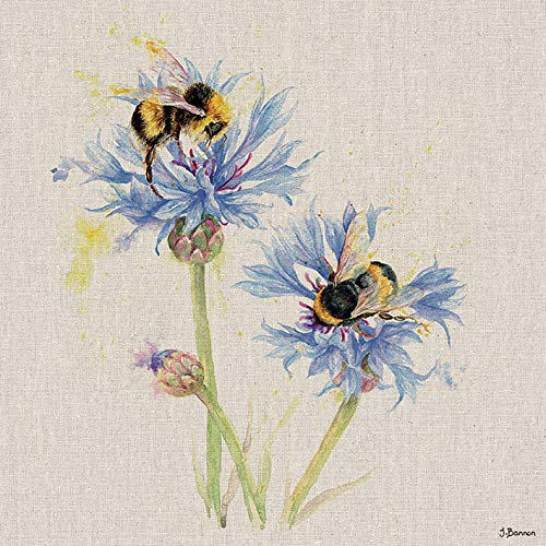 Jane Bannon WDC91687 Kunstleinwand Bees on Cornflowers, 30 x 30 cm, Mehrfarbig