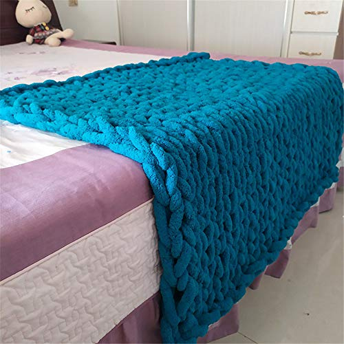 GLITZFAS Gestrickte Decke Grob Kuscheldecke Grobstrick Wolldecke Strickdecke Tagesdecke Überwurf Decke Zuhause Dekor Geschenk fürs Sofa Tagesdecke (See blau,120 * 150cm)