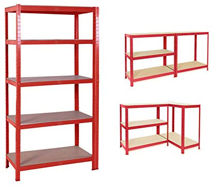 Shelving Unit for Garages and Sheds 180x90x40cm Racking Storage Shelves Strong Metal Shelving 5 Tier Boltless Garage Shelving Storage Unit Adjustable Shelf Easy Assembling Total Capacity 875KG -Red